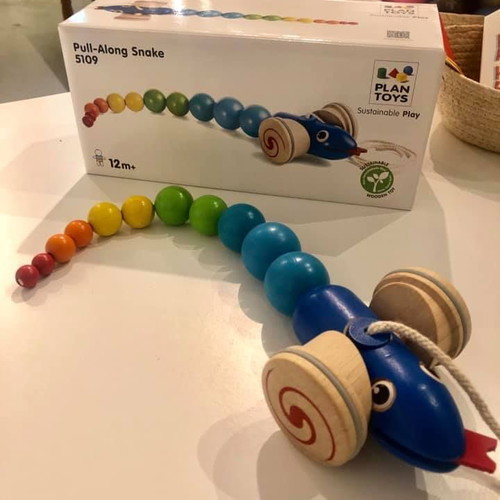 PlanToys wooden pull-along snake like new for 12+ months