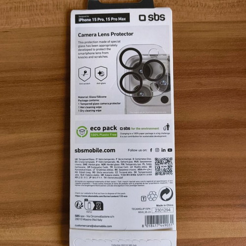 SBS Tempered Glass Camera Protector for iPhone 15 Pro and Pro Max new