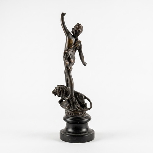 La Force allegorical sculpture by ASCO England, spelter on wooden base