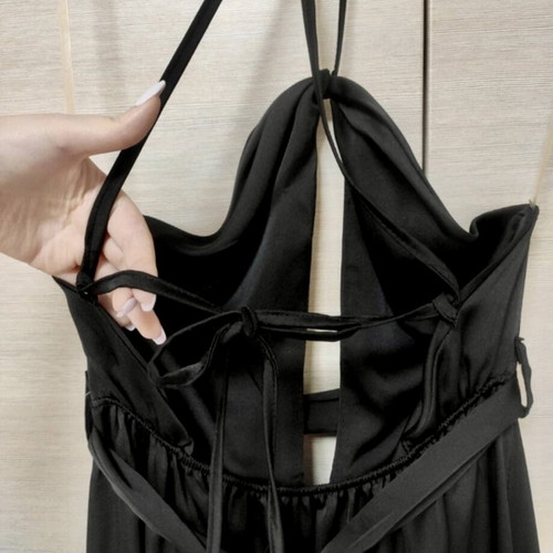Maxi satin slit halter black dress new with tags by Zini
