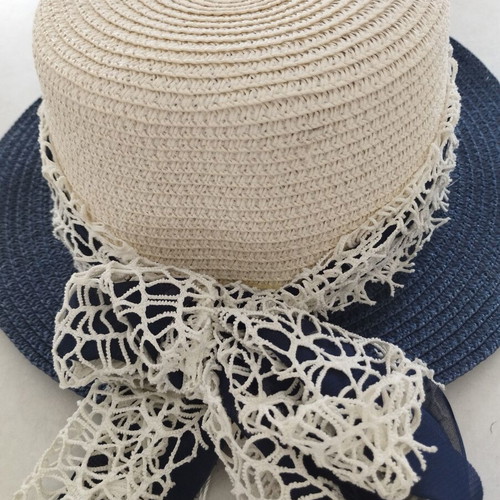 Doca Straw Hat new, beige and blue with scarf