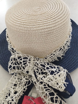 Doca Straw Hat new, beige and blue with scarf