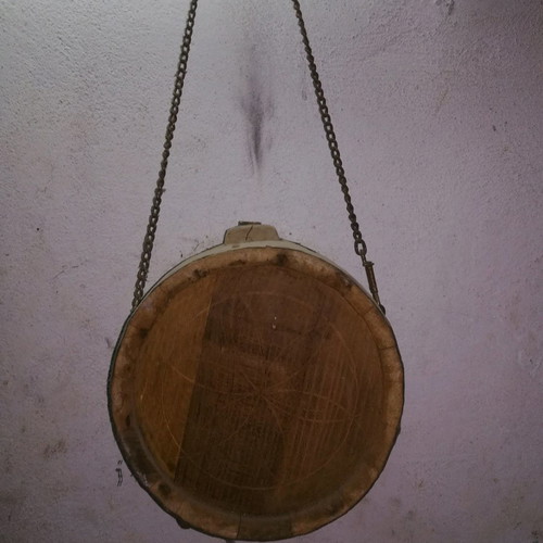 Wooden canteen old handmade used with chain