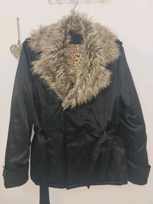 Women's coat with removable fur collar like new, black, size XXXL