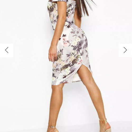 Off-shoulder midi floral dress Boohoo like new, multicolor, size XL