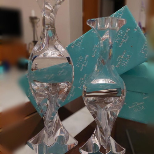 Kosta Boda Ilum crystal candlestick set new