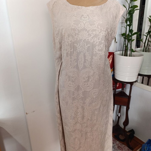 Women's dress custom made, used, beige, plus size, embroidered
