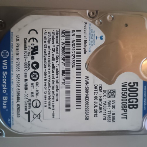 WD 500GB Scorpio Blue hard drive like new, 2.5 inch