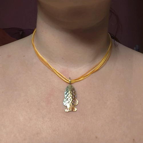 Silver 925 necklace new, fish design with waxed cord