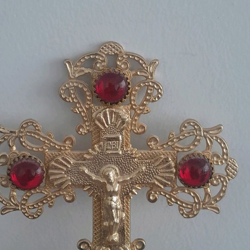 Blessing cross new 24cm with red stones