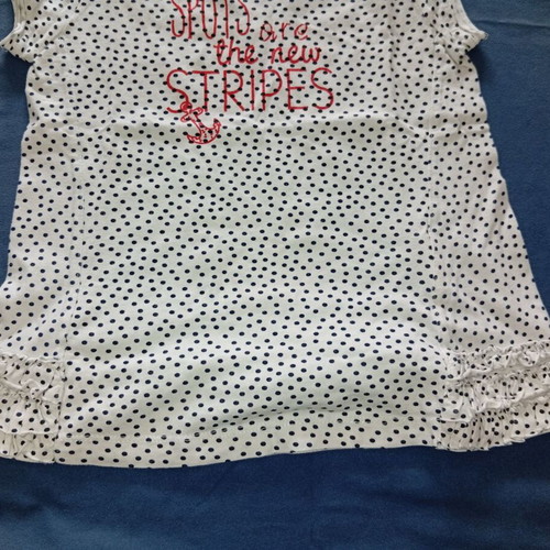Mayoral short-sleeve children's blouse white with dark polka dots and ruffles size 7y/122cm like new