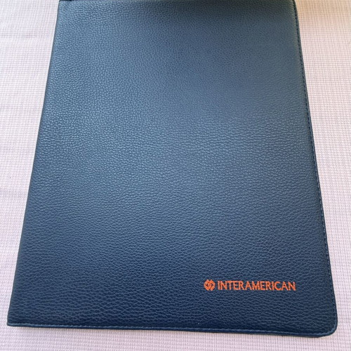 Classic blue A4 organizer folder with Interamerican logo
