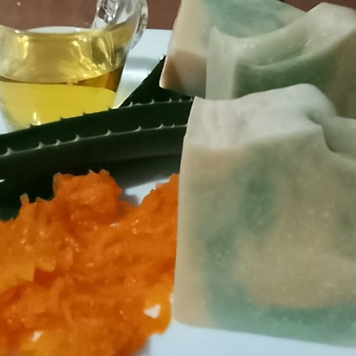 Handmade soap with aloe vera, pumpkin, green clay, avocado oil