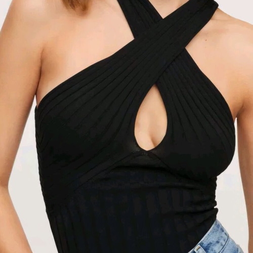 Rib t-shirt black Mango size L like new