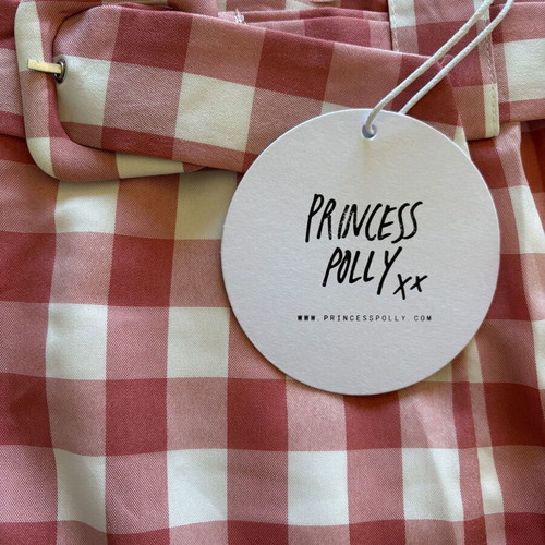 Princess Polly Red White Gingham Plaid Mini Skirt with Belt, XXS