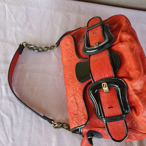 Fendi shoulder bag used, red and orange, leather