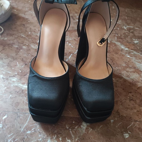 Mia satin square-toe pumps with thick heel, like new, size 37