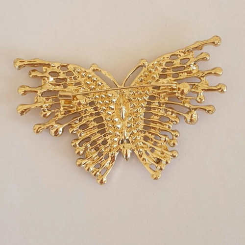 Vintage 70ies butterfly pin with sparkling zircon stones like new, gold color