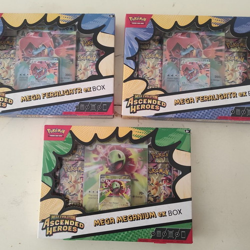 Pokemon Cards Ascended Heroes sealed boxes Mega Feraligatr x2 Mega Meganium