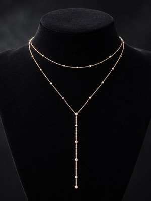 Double ladies necklace gold color lariat model like new