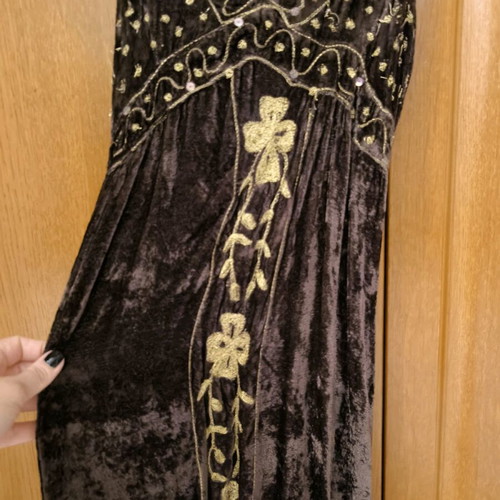 Velvet summer women's dress brown green with straps like new