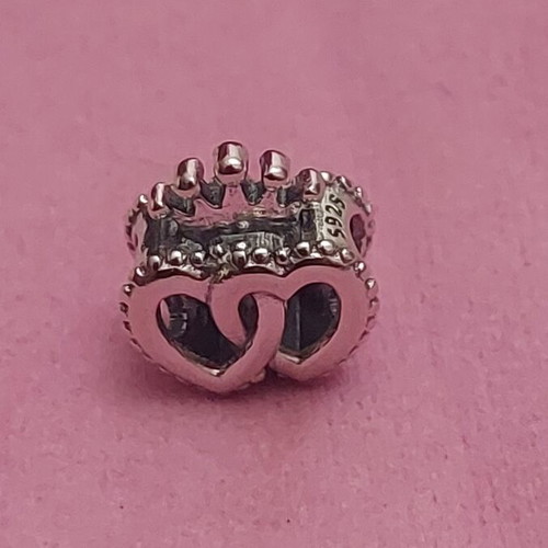 Charm with united hearts and crown, new, A.L.E. silver