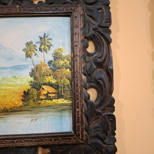 Wooden carved frame with oil painting like new 33x39cm