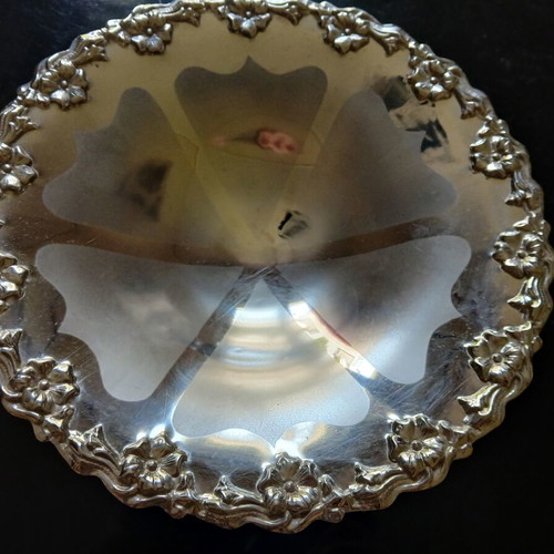 Vintage metal decorative serving platter used with floral design