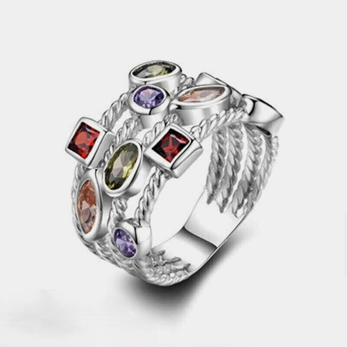Women's multicolor ring new, silver with moonstone and crystal