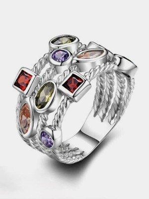 Women's multicolor ring new, silver with moonstone and crystal