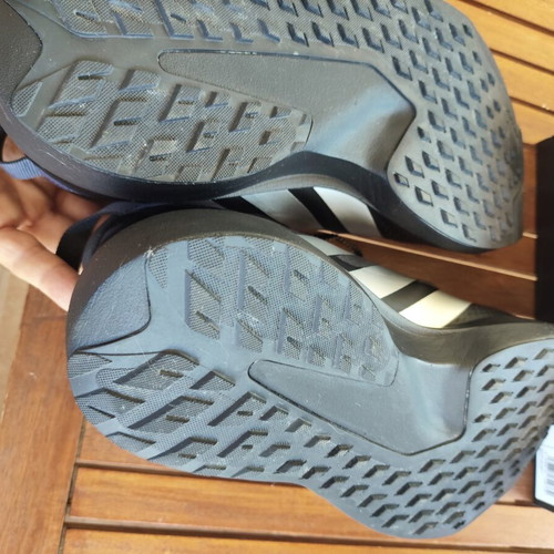 Adidas Evo SL ATR running shoes size 43.5, water-repellent, black with silver stripes