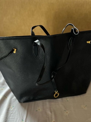 Large black shoulder bag new with gold details