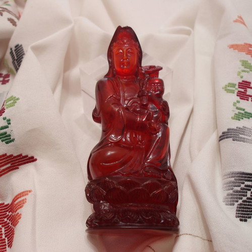 Guanyin KuanYin Ruyi Buddha Amber Seat used 19th century