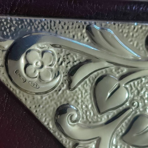 Italian Leather Desk Blotter with 925 Silver Vicenza, like new