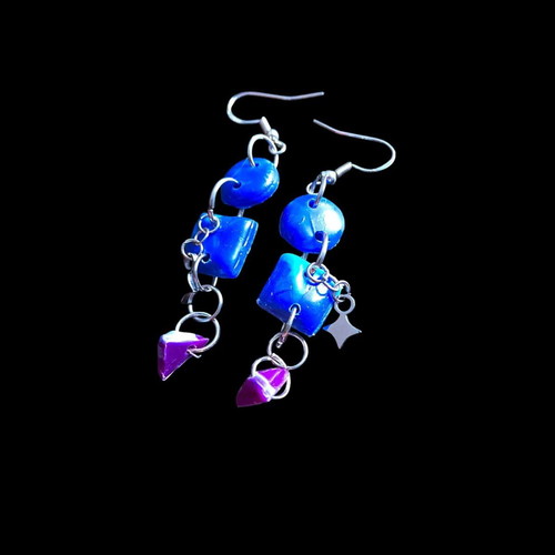 Handmade earrings from recycled plastic new, blue and purple