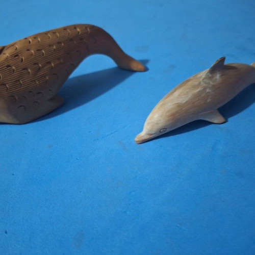 Wooden fish handmade used, set of 2