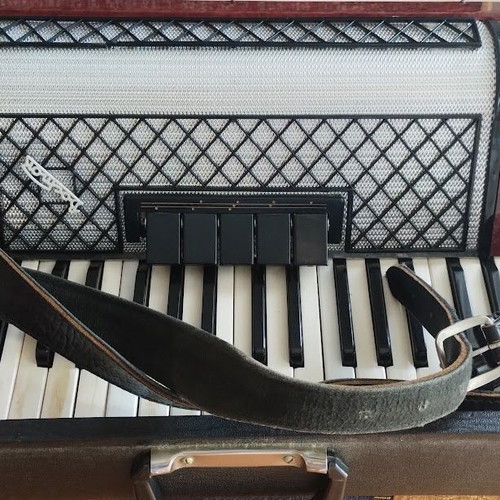 Vostok Accordion like new, red pearl vintage with case and books