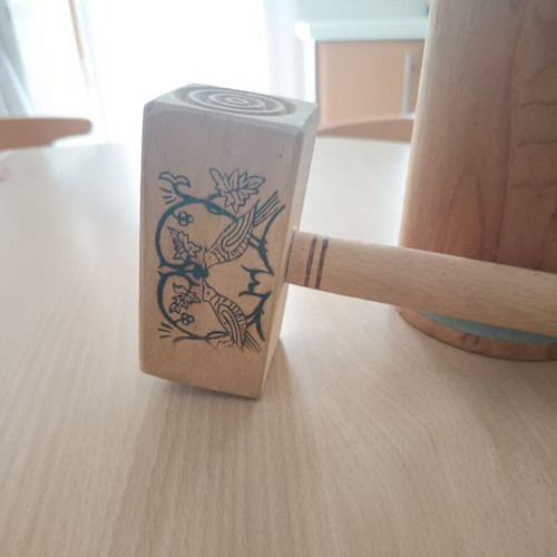 Wooden Beer Pitcher like new with wooden meat hammer gift