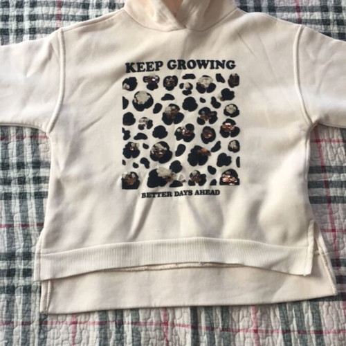 Girls' hoodie with rhinestone designs used, size 128 cm