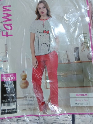 Fawn pajama set new with long cotton pants red and pink
