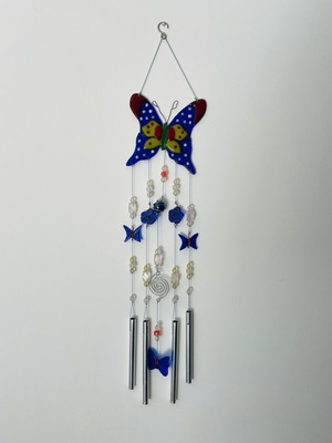 Wind chime used with glass elements and beads, butterfly design