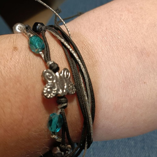 Handmade bracelet with blue, silver and yellow beads, new