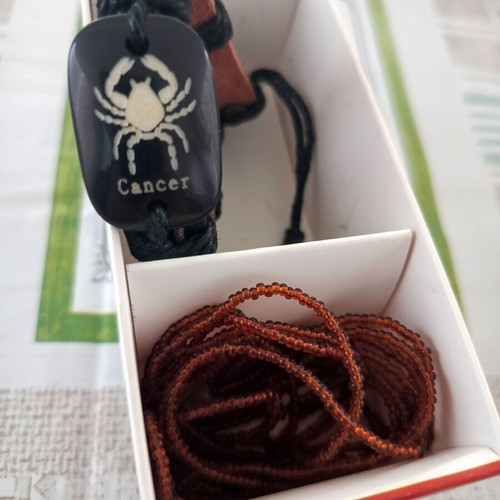 Cancer zodiac jewelry set new, leather bracelet and necklace in gift box
