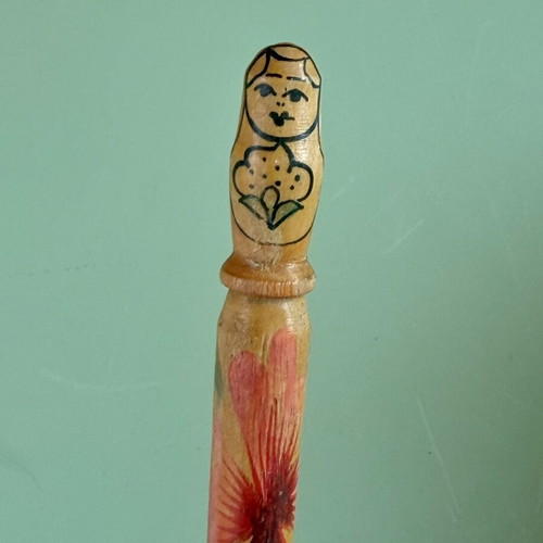 Vintage pen used, handmade Russian folk art wooden matryoshka design