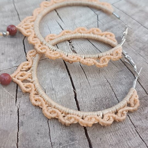 Macrame earrings with jasper bead, new