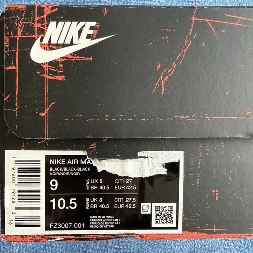 Nike Air Max 1 '86 OG men's sneakers, sizes 42.5 and 44, black