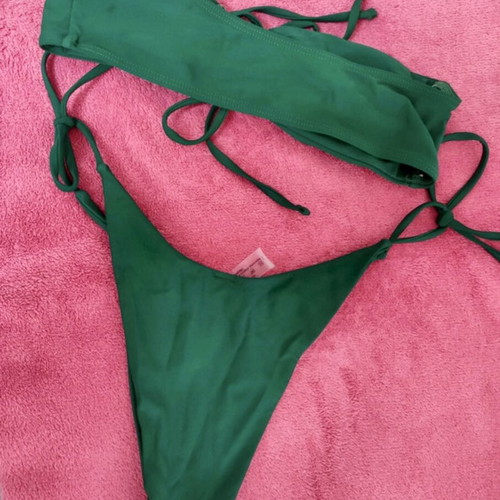 Bikini set brazilian bandeau tie strapless new, size S, black and green