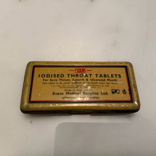 Metal box vintage used for iodised throat tablets
