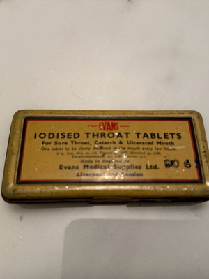 Metal box vintage used for iodised throat tablets