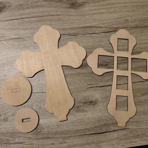 Wooden cross with compartments for artistic creations new